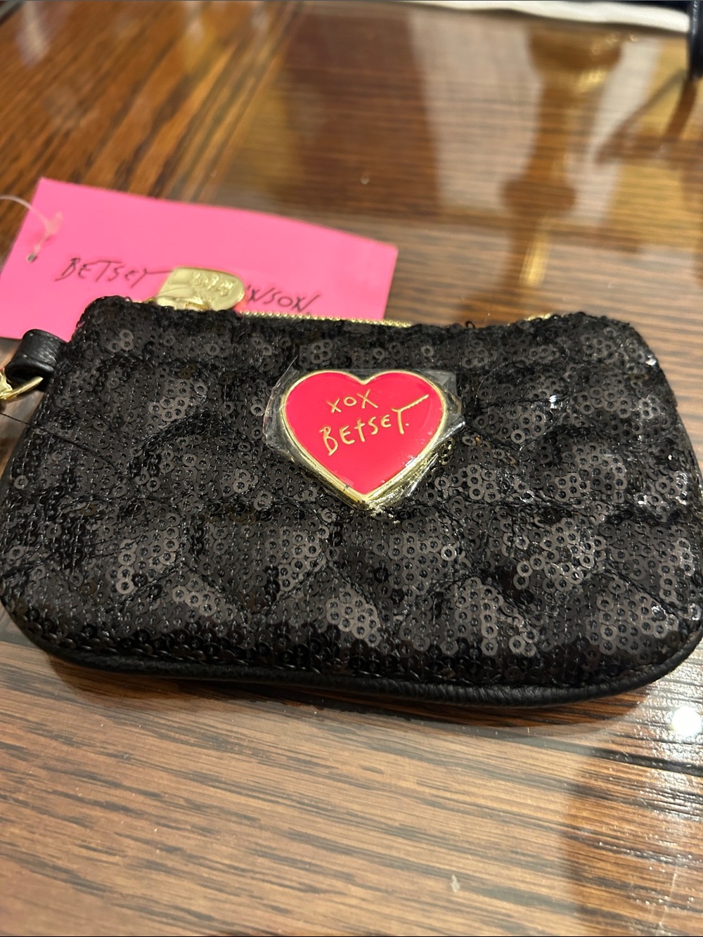 Betsey Johnson Black Coin Purse with Red Heart Accent
